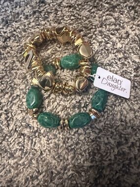 Elan Green and Gold Beaded Bracelet Duo